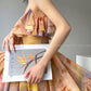 Aconiconi Elegant Oil Painting Square Collar Ruffle cocktail Dress- Floating Light Painting Summer