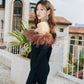 DOLLY High End Black Off Shoulder Long Sleeve Brown Feather Tube Top Dress-ADINA