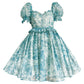 Aconiconi Elegant Blue French Print Short Princess Dress-  Blue Ocean Whisper