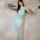 DOLLY Elegant Mint Sleeveless Slim Fit Halter Hollow Long Party Dress-Mint