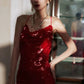 DOLLY Elegant Red French Sleeveless Sequin Backless Long Cocktail Dress-Quin