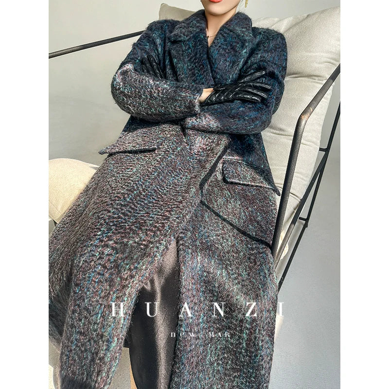 Huanzi custom dyed couture mohair water ripple wool cautumn and winter coat  - Kendu