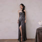 DOLLY Luxury Metallic Ash Pleated Tube Top Long Slit Dress-VIVA