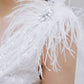 DOLLY Elegant White V-Neck Sleeveless Fluffy Feather Party short Dress-MARCELLA