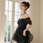 DOLLY Luxury Black Retro Style Off Shoulder Short Sleeve Long Banquet Dress-QUINNY