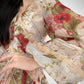 Aconiconi Elegant French Floral Print V-Neck Lantern Sleeve short Dress- Hanano Hatsugaki