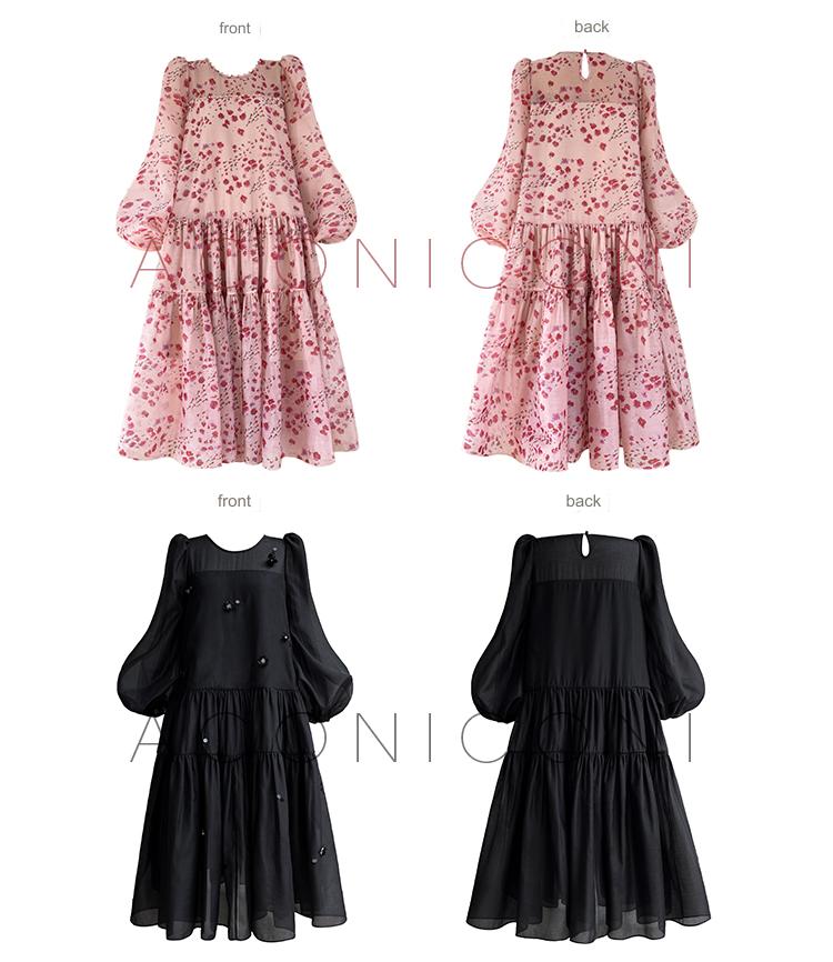 Aconiconi pink /Black Lantern Sleeve Loose chic maternity Long Dress- Nightingale and Rose