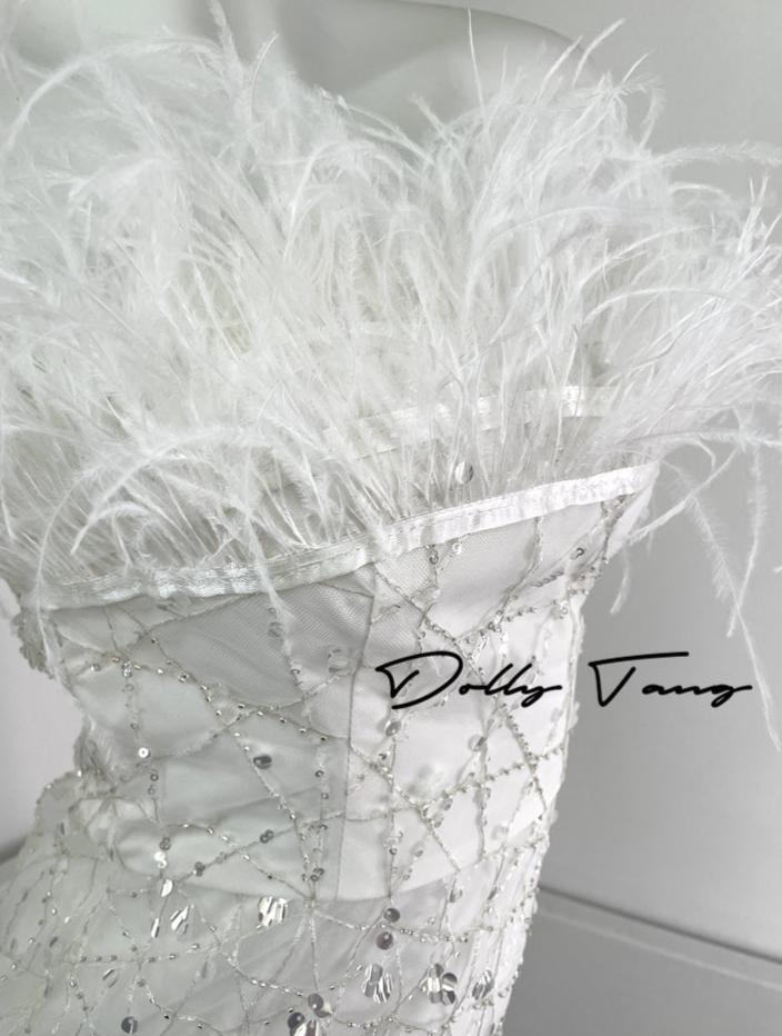 DOLLY Luxury White Fluffy Feather transparent Sequin Birthday bridal Dress-SONIA