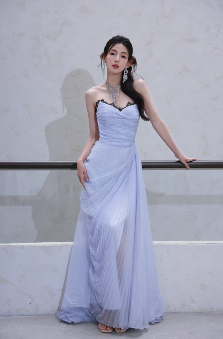 DOLLY Elegant Light Purple Greek Style Sleeveless Bandage Pleated Long Dress-Fog