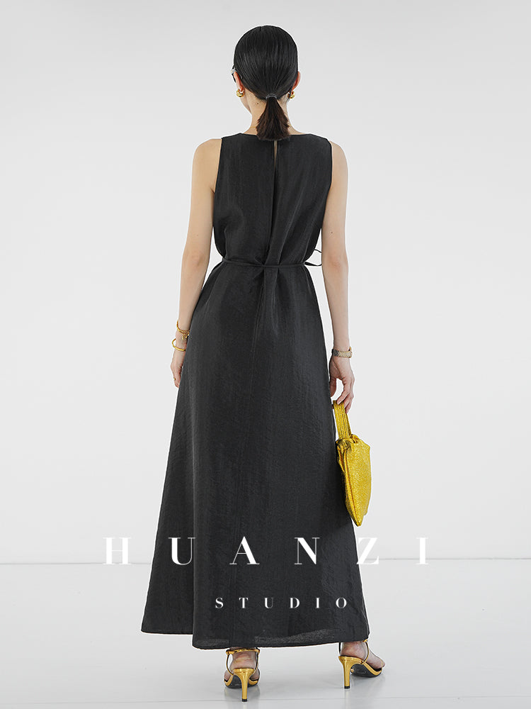 Huanzi custom high-end long sleeveless V-neck dress summer - Miel