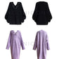 Aconiconi|Purple Flower Crochet openwork long cropped loose wool knit sweater  dress - Twilight