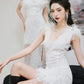 DOLLY Elegant White V-Neck Sleeveless Fluffy Feather Party short Dress-MARCELLA