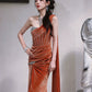 DOLLY Luxury Brown Velvet Greek Style Long Slit Banquet Dress-KARA