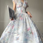 Aconiconi  high-end V-neck A-Line Vintage printed tea summer dress- Yufu fairy