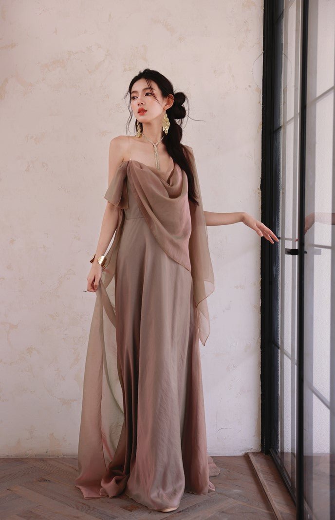 DOLLY High End Lazy Style Sleeveless Draped Collar Long Resort Dress-DEHLI