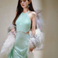 DOLLY Elegant Mint Sleeveless Slim Fit Halter Hollow Long Party Dress-Mint