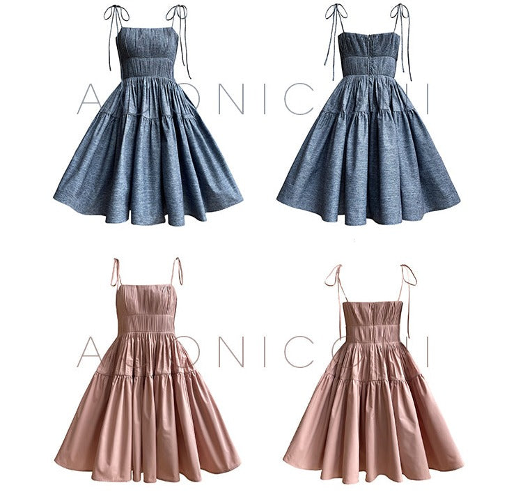 Aconiconi Elegant Blue Sleeveless High Waist Mini Tutu Dinner Dress - Sunset and Whale