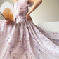 Aconiconi Luxury French Lilac Short Puff Sleeves Dress- Butterfly Dancing Firefly