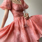 Aconiconi Luxury Square neck Short Puff Sleeve A-Line Short Dress- Sunset Rose Starry