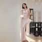 DOLLY Luxury Rose Stain Sleeveless Backless Pleated Long Banquet Dress-Fago