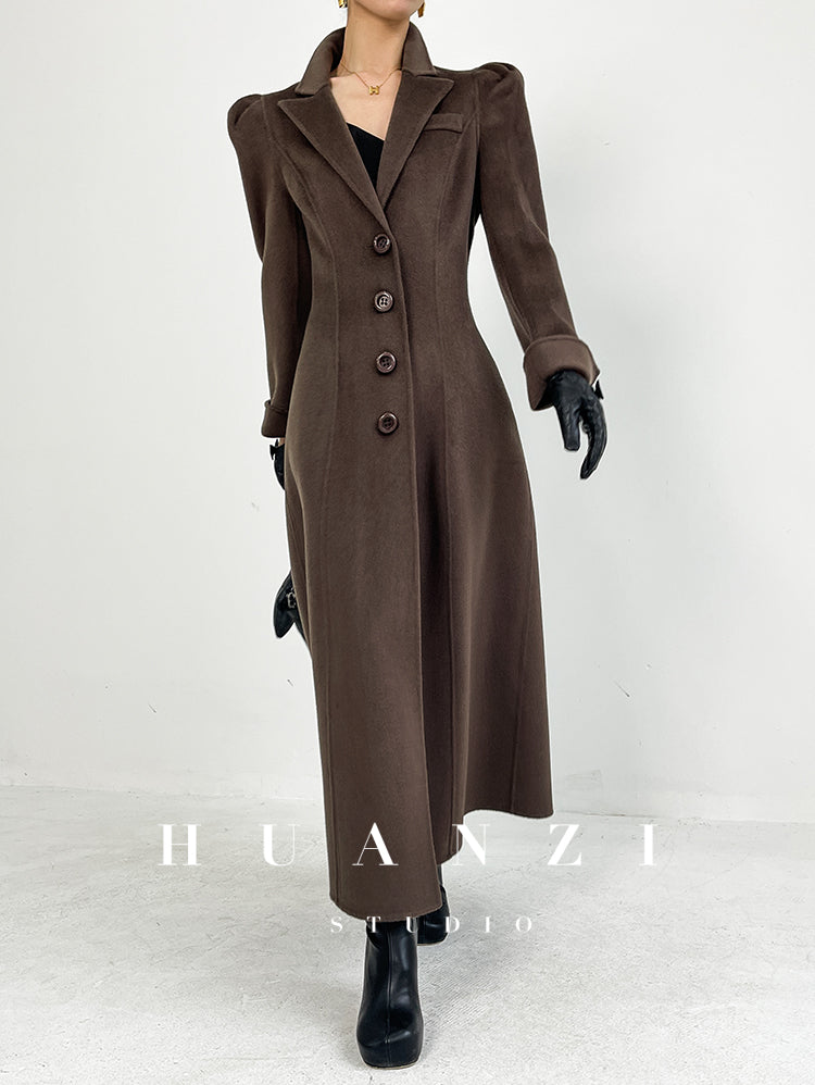 Huanzi French Hepburn style high-end double-sided cashmere wool tweed coat - Siriio