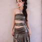 DOLLY Elegant Metallic Gray Skin Revealing Tube Top Long Dinner Dress-NIKITA