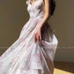 Aconiconi Elegant French Lace Print Long Summer Dress- Spring Pond Flowers