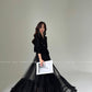 Aconiconi Elegant High Waist Ruffle Mesh Princess Long midi layered Skirt- Quiet Shadow Quicksand