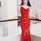 DOLLY Elegant Red French Sleeveless Sequin Backless Long Cocktail Dress-Quin