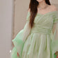 DOLLY High End Green ombre Off Shoulder Puff Sleeves Pleated Tutu Dress- Tulip