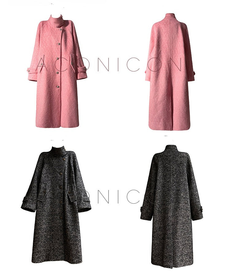 Luxury full Winter Coat Bubble gum Pink Inkstone wool long coat - Lanshan