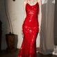 DOLLY Elegant Red French Sleeveless Sequin Backless Long Cocktail Dress-Quin