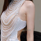 DOLLY High End Off White Halter Neck Pearl Handmade wedding bridal Dress-Kiki