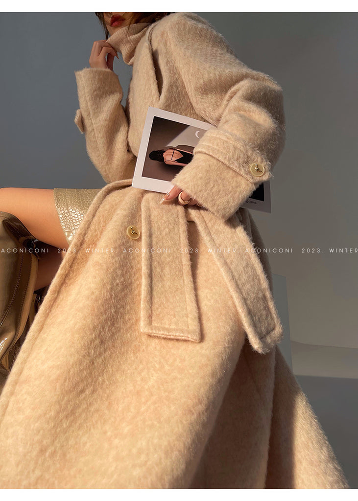 Aconiconi｜Galan Sumu long-haired high-grade woolen long coat- Kalanchoe