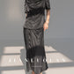 Huanzi custom pleated short-sleeved top + high-waisted heavy kneaded pleated shape split skirt suit