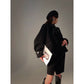 Black night wool two-piece coat jacket skirt - Utopia moonlit