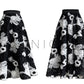 Aconiconi Elegant Black Retro Flower Embroidered High Waist Midi Skirt- Cedar Late Forest