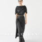 Huanzi custom pleated short-sleeved top + high-waisted heavy kneaded pleated shape split skirt suit