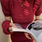 Cream milk red knitted puff sleeve sweater dress-  Mousse Milk Puff
