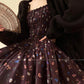 Aconiconi Autumn Floral print French A line brown cottage Dress- Samba Moon