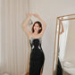 DOLLY Luxury Black Sleeveless Off Shoulder Diamond Tube Top Long Slit Dress-CLAUDIA