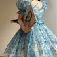 Aconiconi Elegant Blue French Print Short Princess Dress-  Blue Ocean Whisper