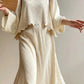 Aconiconi Elegant Beige Crew Neck Top/ High Waist Loose Long Skirt- Sea of Clouds Wind Chime