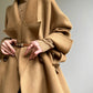 Aconiconi Elegant Brown Suit Collar Double Breasted Long Sleeve Long Coat- Ximu Lover