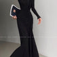 Aconiconi Elegant ruched waist Gradient/Black Stretch Long Chic Dress- Clouds