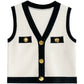 Huanzi custom V-neck knitting sleeveless blakc abd white top - Chiae