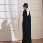 DOLLY Elegant Black Swing Collar Sleeveless Open Back Drape Dress-Kaka (V)