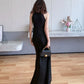 DOLLY Elegant Retro Style Black Sleeveless Halter Neck Long Chiffon Dress