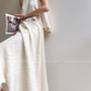 Aconiconi Elegant Beige Crew Neck Top/ High Waist Loose Long Skirt- Sea of Clouds Wind Chime