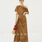 Huanzi custom pleated short-sleeved top + high-waisted heavy kneaded pleated shape split skirt suit